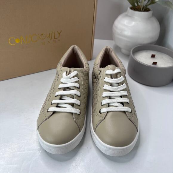 Consciously Baby Leather Woven Sneaker Lace Up Shoes Bone Women's 6 NWB - Picture 5 of 10